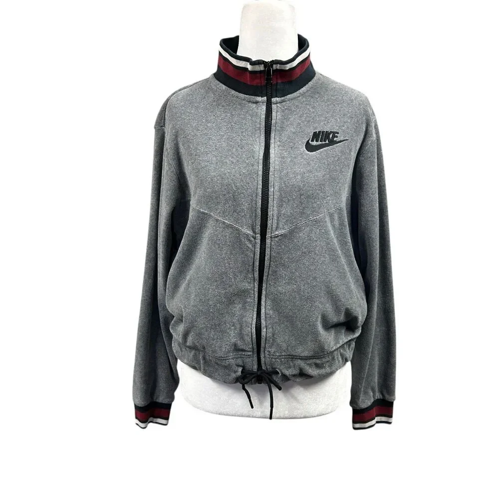 Nike Sweat Jacket Crop Zip Stripe Accent Sz S Gray